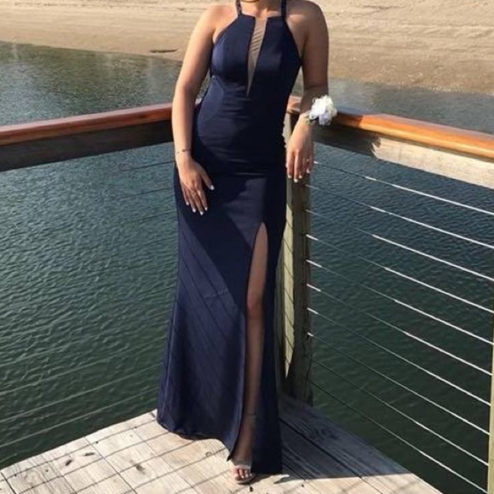Navy Blue La Femme Prom Dress
